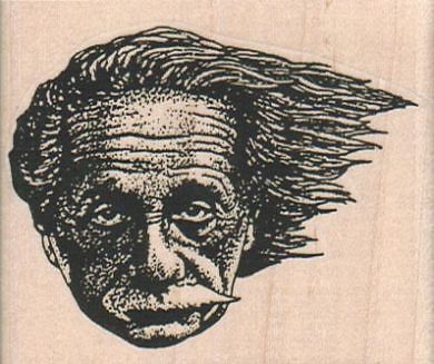 Einstein's Hair Blowing 2 3/4 x 2 1/4'' Rubber Stamp, Einstein Stamp