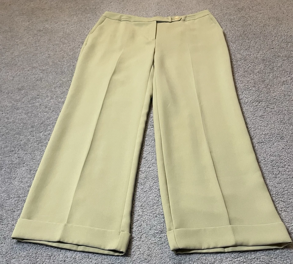 Pantalones de vestir para mujer Rena Rowan talla 16 amarillo-verde holgados con puños dobladillo pierna recta Foto 2 de 4