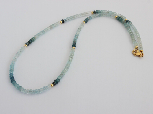 Acquamarina Collana Gradiente Sfaccettato Collier Dorato 925 Argento ca.46,5 CM - Foto 2 di 5