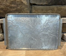 Arthur Armour Art Deco Mid Century Hammered Aluminum Tray World Map Atlas Globe