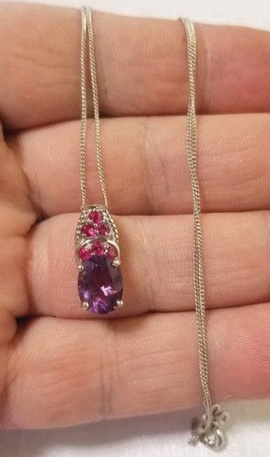 Purple Fluorite Red Ruby Necklace Platinum Over Sterling Silver - Picture 6 of 6