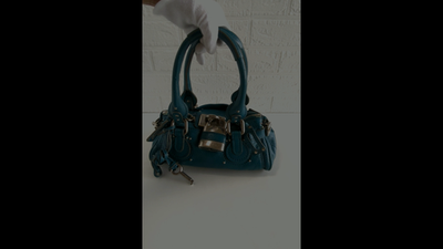 Chloe Paddington Rare Mini Silver HW Teal Blue Greenish Leather