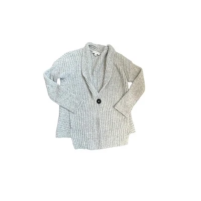 White + Warren Alpaca Merino Wool Cardigan Sweater Shawl Collar Grey Women P/S