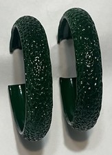 Green Enamel Hoop Earrings 1.5 Inch