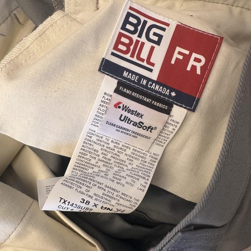 Big Bill FR Work Pants Mens 38x34 Flame Resistant Reflective Safety Arc 12.4 - Picture 9 of 19