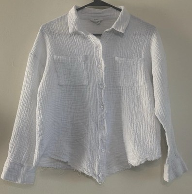 &Merci White Cotton Gauze Raw Hem Shirt Women s Medium