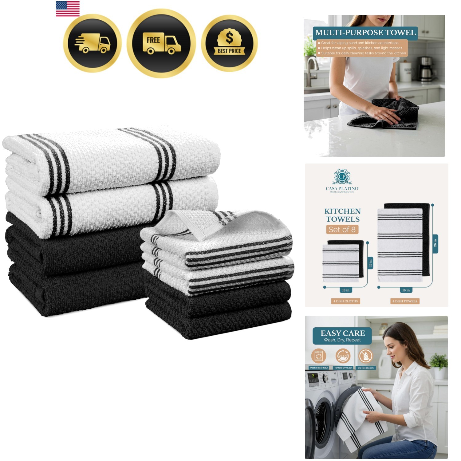 S And Dish Cloths For Washing Dishes, 8 Piece Kitchen Towel And Dis...