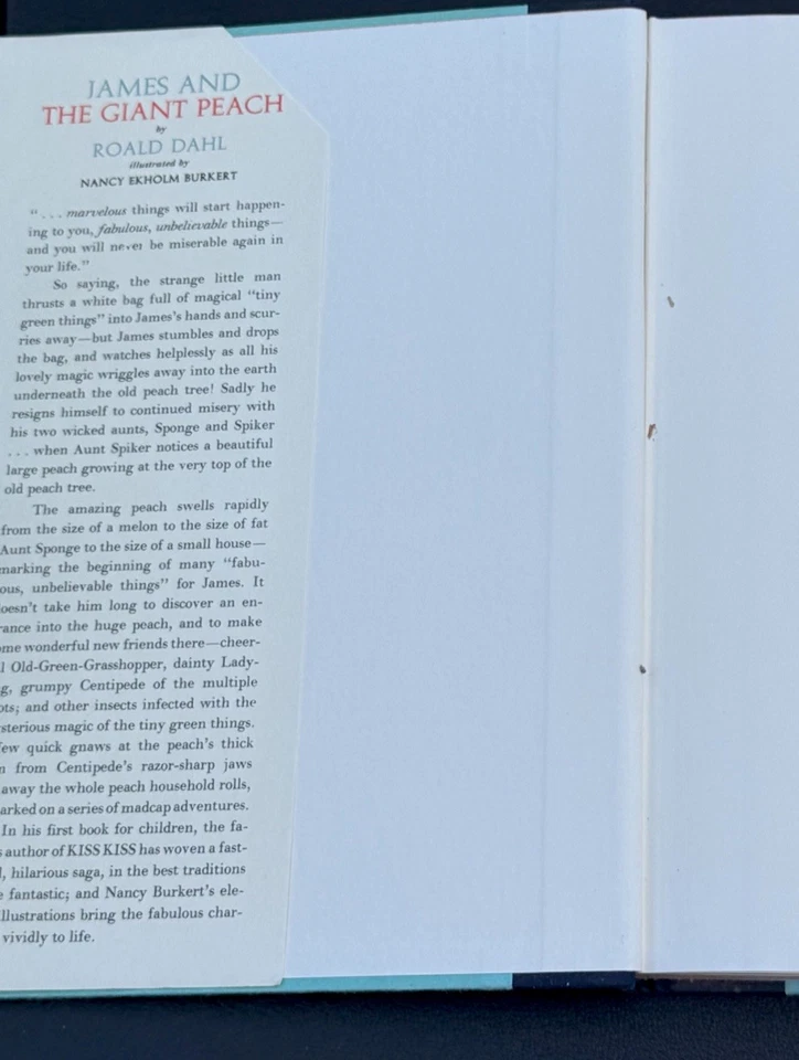 1st EDITION, 1st PRINTING, ROALD DAHL, 1961 JAMES AND THE GIANT PEACH WITH DJ - Image 2 of 4
