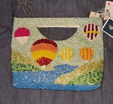 VIRAL NWT Blue Hot Air Balloon Beaded Crossbody Bag Clutch Handcrafted In India