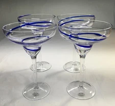 Home Essentials Blue Swirl Line Margarita Glasses, New Without Box, Lot Of 4.