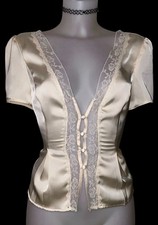 Y2k 90s Womens Victorian Champagne Mesh Lace Sheer Top Sz M Whimsigoth Coquette
