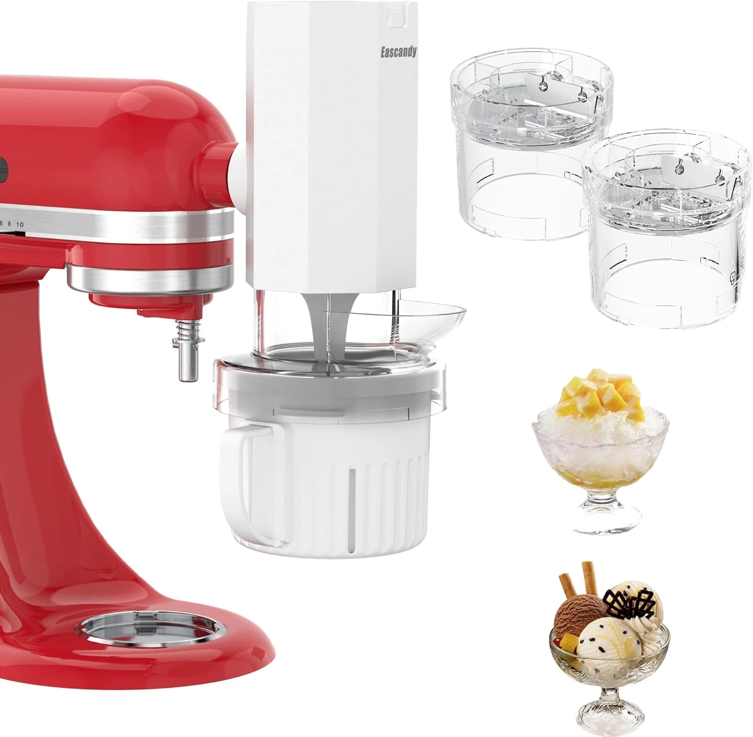 Shaved Ice Attachment and 1 Pack Ice Cream Maker Attachment Set Fit for Kitchena