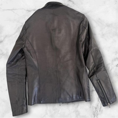 Shellac Leather Layered Single Rider Jacket 44 Calfskin Stylish