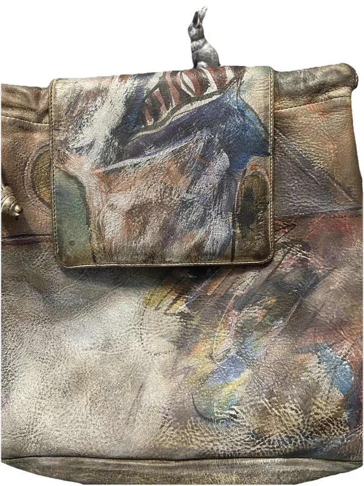 Bolso de Hombro Jane Yoo Hawaii Usable Arte Pintado a Mano Cuero Firmado De Colección Años 80 Foto 3 de 4