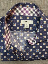 Jack Stone by Thomas Dean Men's Blue Geometric Cotton Casual Shirt XL NWOT