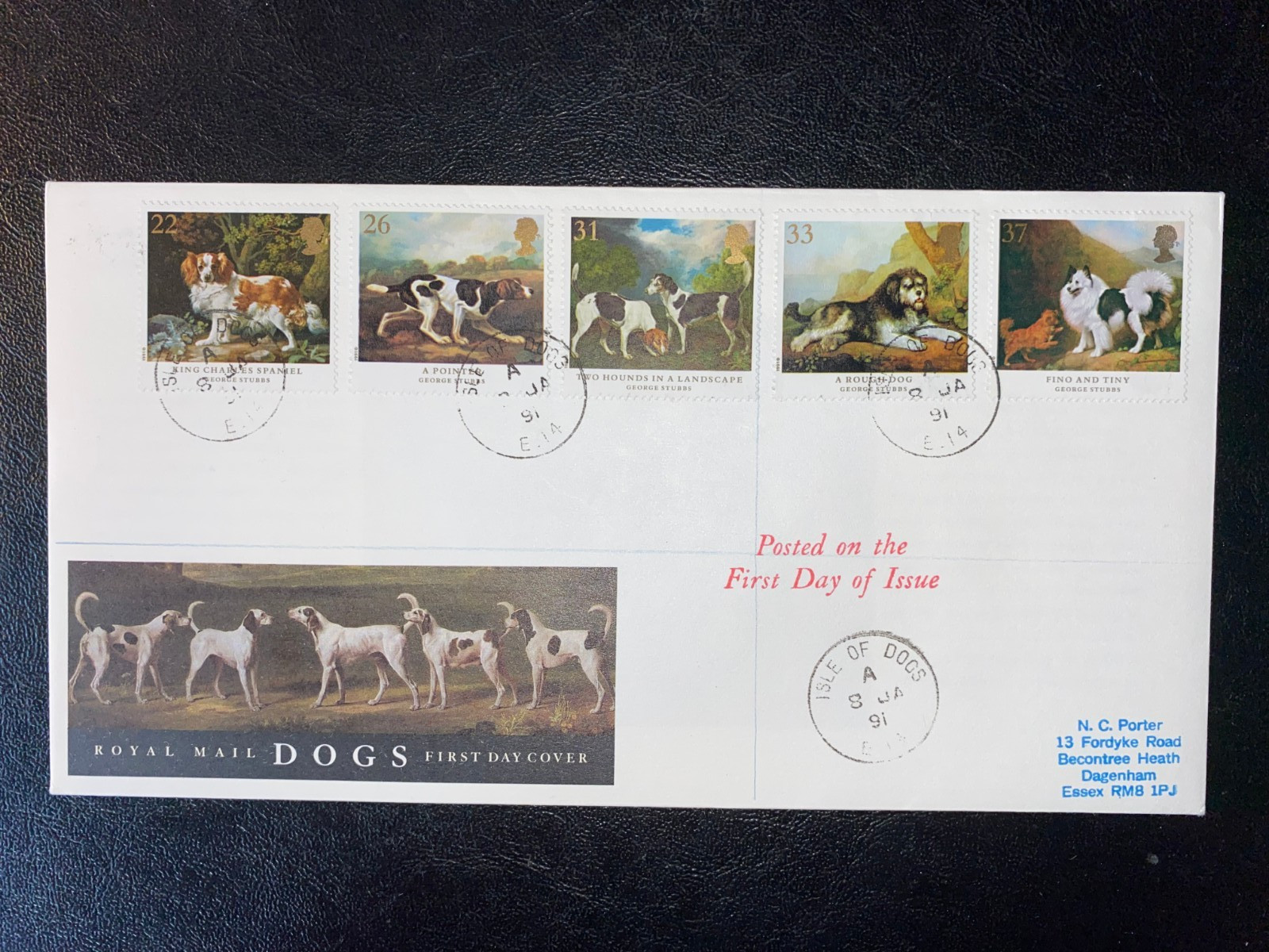 1991 DOGS ROYAL MAIL FDC & ISLE OF DOGS CDS CV &pound;25