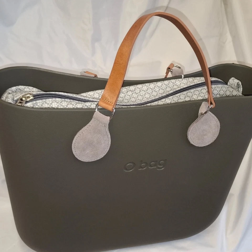 O bag Borsa Nuova Originale O bag - Col. Militare Int. Grigio Manici Cuoio - Immagine 3 di 3