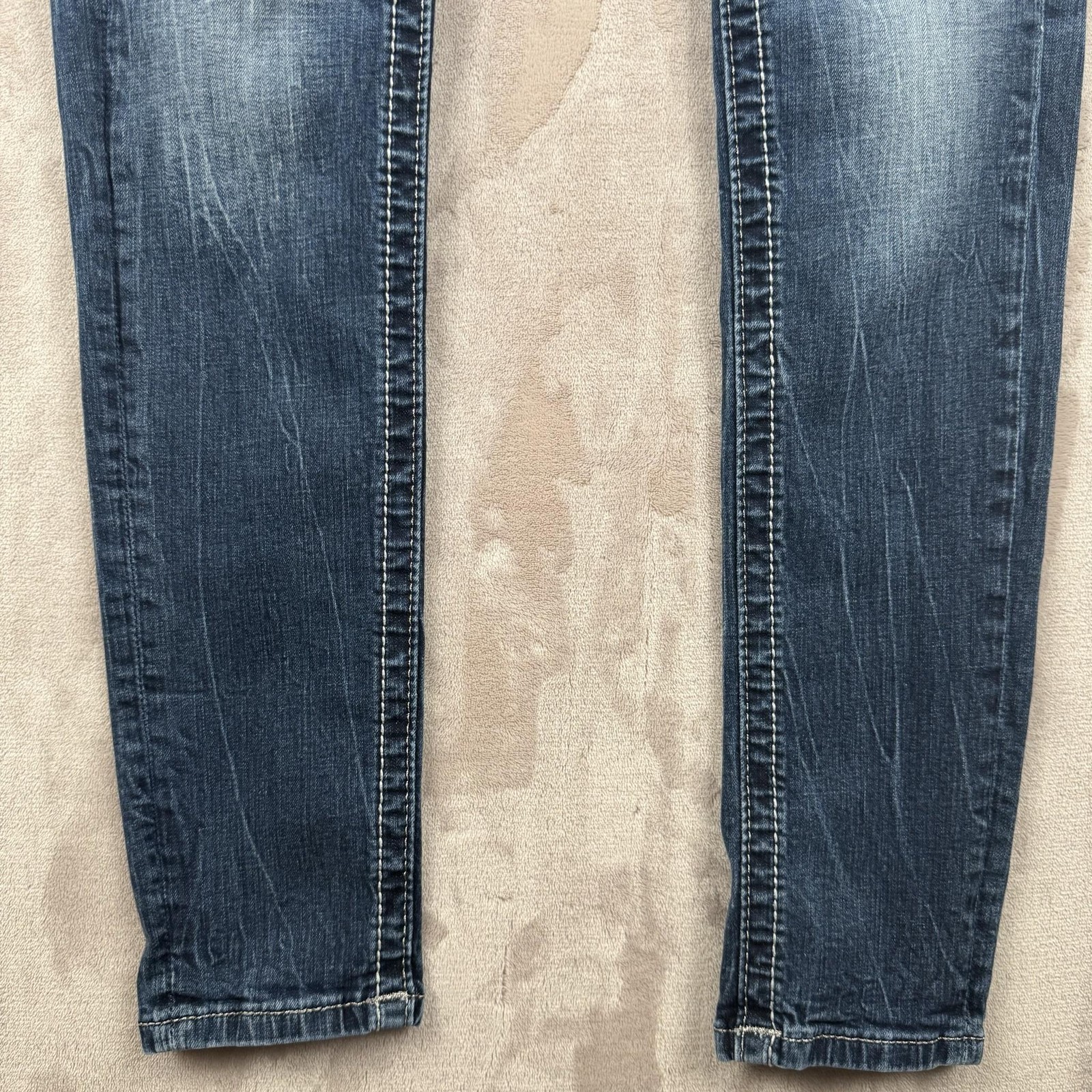 Miss Me Jeans Women 27 Blue Low Rise Standard Skinny Distressed Cross Rhinestone image 9