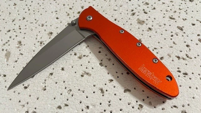 1660OR Kershaw Leek A/O Linerlock Plain Blade Orange Handle Ken Onion Design - Image 4 of 4