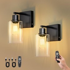 Battery Operated Wall Sconce Set of 2 with Remote, Rechargeable Wireless Wall...