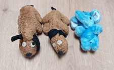 3er Mini Stofftiere Set: 2x Hund braun 1x Elefant blau 10 cm Retro Vintage 90er