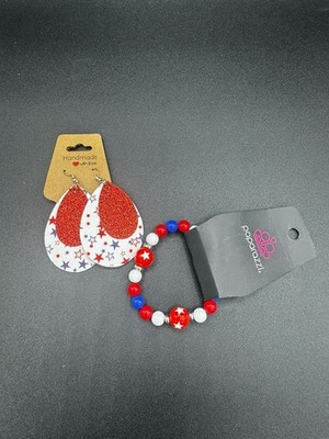 Patriotic 4th of July Jewelry Lot Handmade Earrings & Paparazzi Bracelet USA