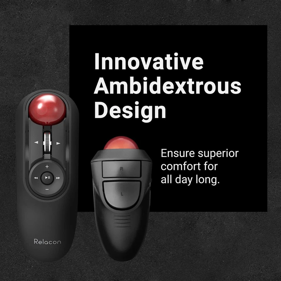 Wireless 2.4GHz Trackball Mouse Black Red 10 Button DPI Adjustable Handheld - Image 3 of 4