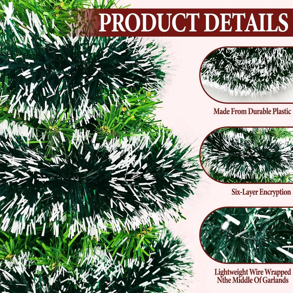 Ghirlanda Natalizia, 10M Ghirlande Natalizie Verde, Festone Natalizio, Decorazio - Immagine 3 di 4