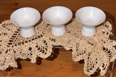 White Ceramic Egg Cup Set, 3-Piece, Glossy Solid Round Pedestal Cups