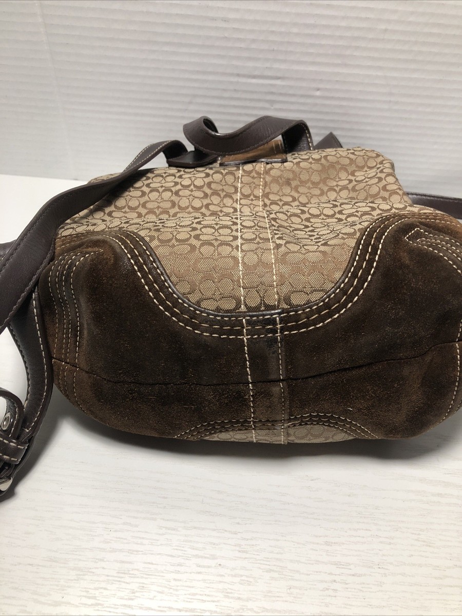 Coach Signature Soho Brown Backpack with Dark Brown Trim Coach 9764 SMALL Vintage Soho Brown Signature C Canvas  main image 4