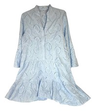 Light blue paisley eyelet embroidered tiered tunic dress boho cottagecore medium