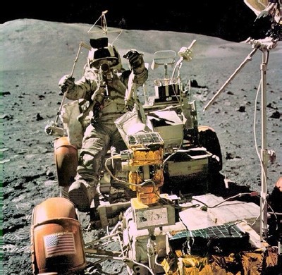 APOLLO 17 ASTRONAUT DRIVES LUNAR ROVING VEHICLE  8.5x11  PHOTO