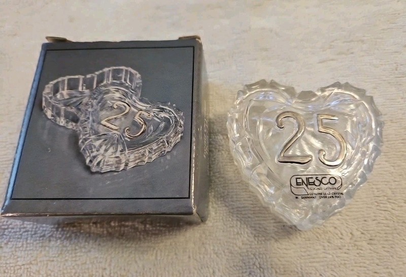 Crystal Heart Shape Trinket Box 25 Anniversary Enesco