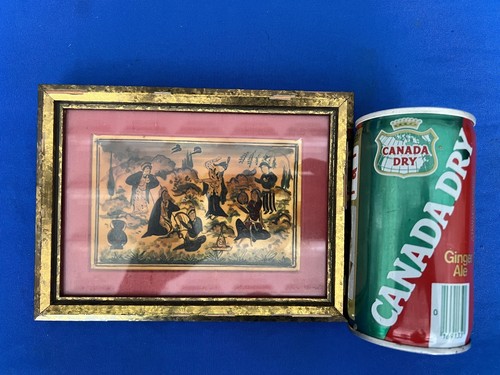 Piccola scena di raccolta vintage mediorientale incorniciata dipinta a mano su osso di cammello - Foto 10 di 11