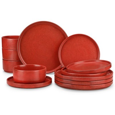 vancasso 12-Piece Stoneware Dinnerware Set Service for 4 Red/Blue/Green/Yellow
