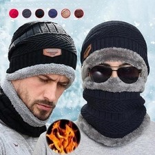 New Coral Fleece Scarf Winter Hat Knitted Soft Men's Beanie Warm Balaclava Cap M