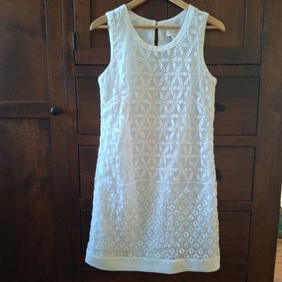 LAUNDRY by Shelli Segal Dress 8 White Sleeveless Sheer Lace Shift Lined Bridal