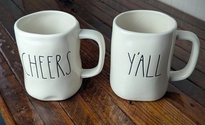 Rae Dunn Cheers and Y'all Coffee Mug  Set White Artisan Ceramic Set Of 2