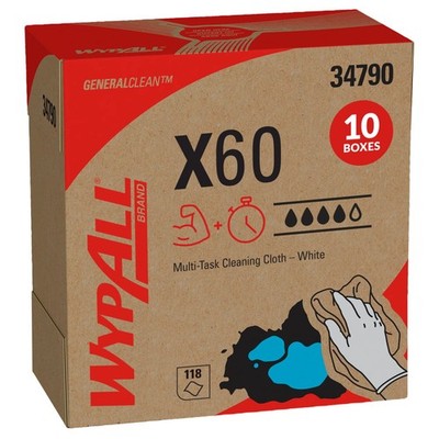 WypAll X60 Reusable Task Wipe 8.34'' x 16.8'' 34790 1 Box / 118 Wipes