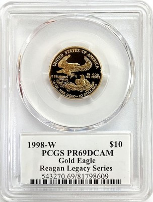 1998 W GOLD $10 AMERICAN EAGLE 1/4 OZ PROOF COIN REAGAN SIGNED