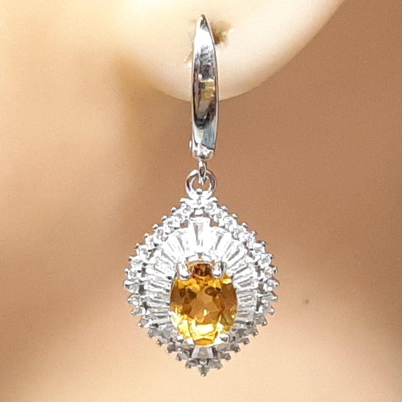 World Class 4.50ctw Citrine & White Sapphire Baguette 925 Dangle Earrings