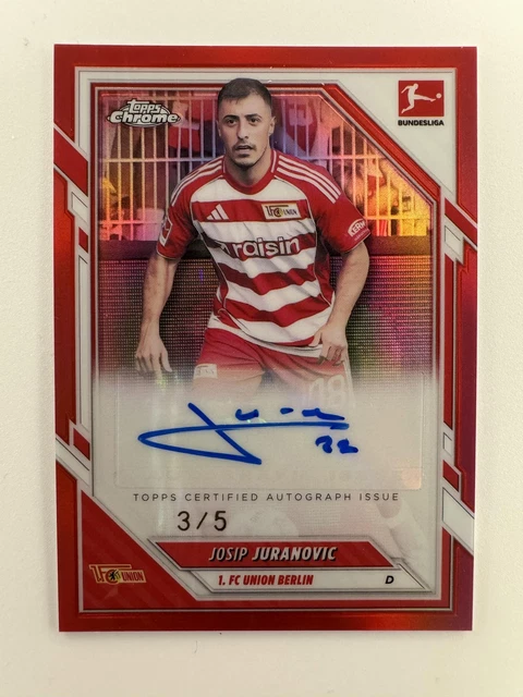 2025-26 Topps Chrome Bundesliga Josip Juranovic Red /5 Auto Union Berlin