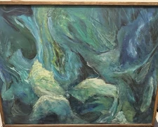 Abstract Oil Painting Vintage Antique Mid Century Modern Signed Vieru? Large