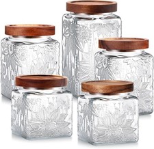 5 Pcs Sunflower Vintage Glass Jars with Bamboo Airtight Lid 17/24/34 oz Glass