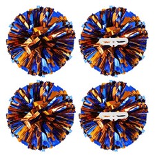 4Pcs 12 inch Metallic Cheerleading Pom Poms with Handle Rings, Blue Orange
