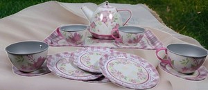 SCHYLLING Little Girls Pink Floral Aluminum Pretend Play Picnic Tea Time Set