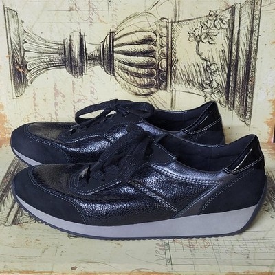 Sz 9 ARA Women's Fusion 4 Lana' Lace Up Sneaker Black Iron Combo Comfort Shoes