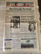 1994 hdln newspaper JACKIE KENNEDY ONASSIS DEAD of Cancer - John F Kennedy widow