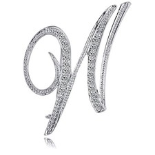 Letter Brooch Pins Initial Rhinestone Brooch for Women Crafts Silvery W
