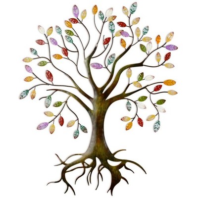 Moxweyeni Metal Tree Wall Sculpture 12''L x 10''W, Multicolor with gold accents 